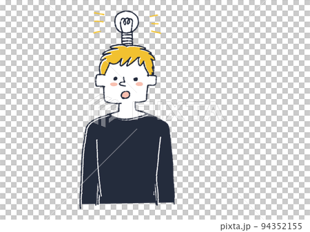 An inspirational man, an illustration that expresses a person's thoughts and feelings with weather and marks above his head An inspirational man, an illustration that expresses a person's thoughts and feelings with weather and marks above his head 94352155