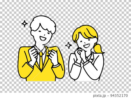 一個男人和一個女人的非常快樂的商人用簡單的線條來說明人 一個男人和一個女人的非常快樂的商人用簡單的線條來說明人 94352170