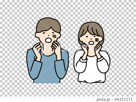 震驚的夫婦簡單的人物線條插圖 94352171