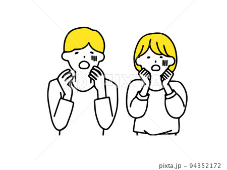 ショックを受けている夫婦 シンプルな線の人物イラスト ショックを受けている夫婦 シンプルな線の人物イラスト 94352172