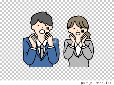 震驚的商人男人和女人一個簡單的線條人的插圖 94352173