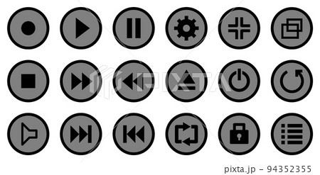 音楽や動画のプレーヤーを操作する丸形ボタンのアイコンセット 94352355