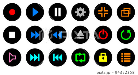 音楽や動画のプレーヤーを操作する丸形ボタンのアイコンセット 音楽や動画のプレーヤーを操作する丸形ボタンのアイコンセット 94352358