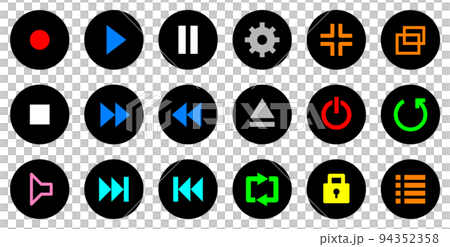 音楽や動画のプレーヤーを操作する丸形ボタンのアイコンセット 音楽や動画のプレーヤーを操作する丸形ボタンのアイコンセット 94352358