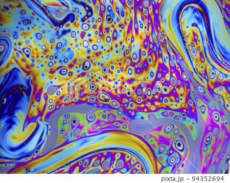 Macro photo of colourful pastel swirly patterns of a soap bubble 94352694