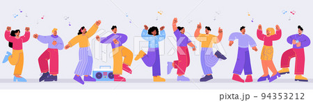 Disco party with happy people dance to music 94353212