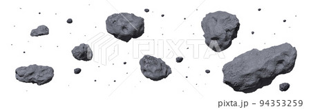 Stone asteroid belt. Meteor or flying space rock 94353259