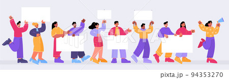 Protest demonstration of people with blank banners 94353270