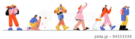 Tourists and travelers characters, people travel 94353339