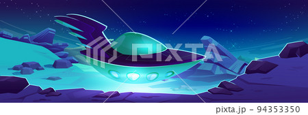 Alien spaceship fly above planet surface Alien spaceship fly above planet surface 94353350