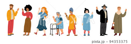 Diverse people say hello, greeting, waving hands 94353375