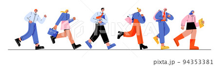 Business people run, late in office, oversleep Business people run, late in office, oversleep 94353381