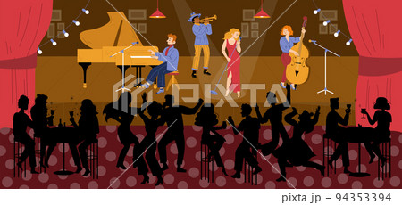 Jazz club with music band on stage Jazz club with music band on stage 94353394