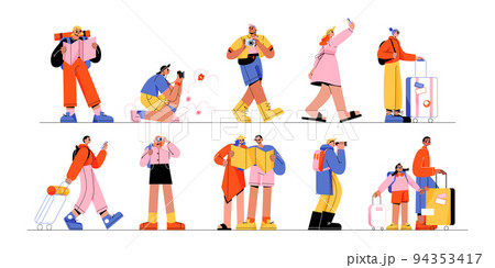 People with suitcases, map and camera in travel 94353417