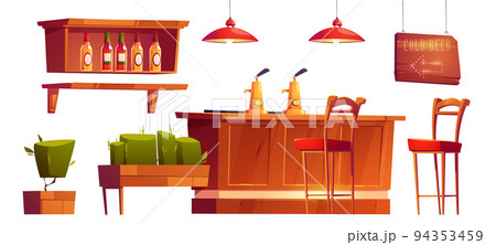 Bar furniture and stuff isolated cartoon icons set 94353459