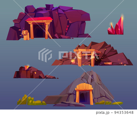 Mine entrances, shafts with crystals, gold, coal 94353648