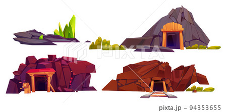 Cartoon mine entrance set isolated on white 94353655