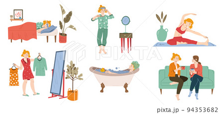 Woman daily routine, day life, girl schedule set 94353682