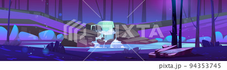 Summer forest with cascade waterfall at night 94353745