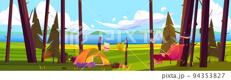 Camp in forest, tourist camping tents and hammock 94353827