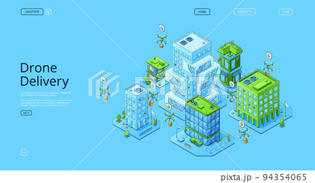 Drone delivery isometric landing page, quadcopters 94354065