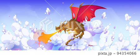 Fire breathing dragon flying in sky Fire breathing dragon flying in sky 94354066