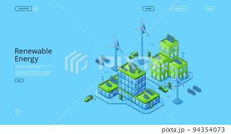 Renewable energy isometric landing page, eco cityのイラスト素材 [94354073] - PIXTA