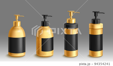 Cosmetic bottles mockup, black and gold tubes set Cosmetic bottles mockup, black and gold tubes set 94354241