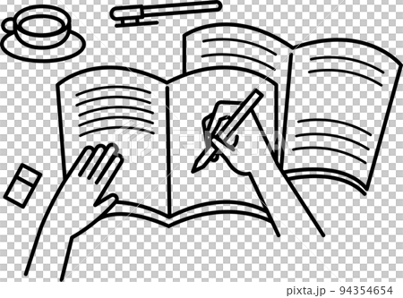 テキストを開いて勉強をするイメージのイラスト素材　線画のみ 94354654