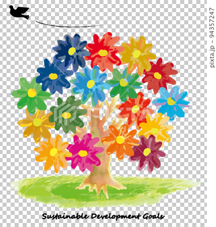 SDGs17色の水彩の花と平和の鳩 SDGs17色の水彩の花と平和の鳩 94357247