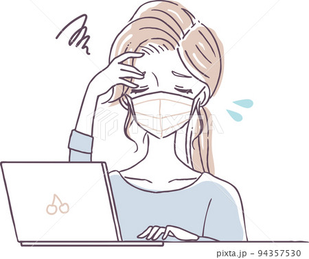 体調が悪い中無理をして働く女性のイラスト素材 体調が悪い中無理をして働く女性のイラスト素材 94357530