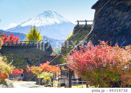 茅葺民家と富士山の秋《撮影協力:西湖いやしの里根場様》 茅葺民家と富士山の秋《撮影協力:西湖いやしの里根場様》 94359736