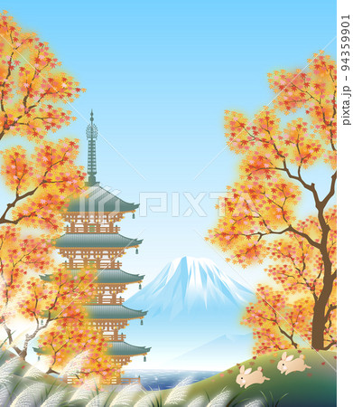 紅葉　モミジ　富士山　五重塔 94359901