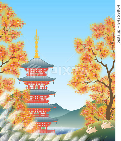 紅葉　モミジ　五重塔 94359904