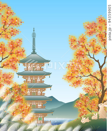紅葉　モミジ　五重塔 94359905