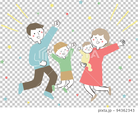 ジャンプする4人家族　親子　喜び　うれしい 94362343