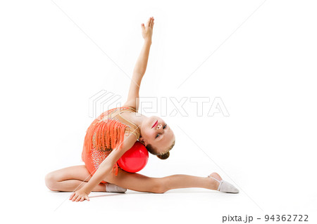 Flexible gymnastic girl bend back with ball Flexible gymnastic girl bend back with ball 94362722