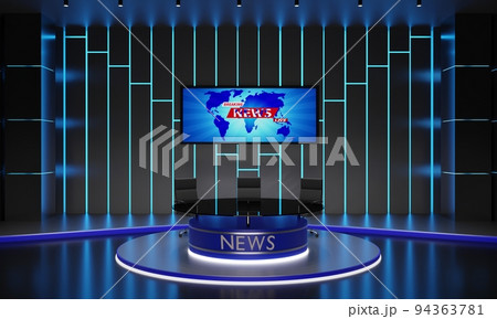 glass table and chairs on stand  in the news news studio room.3d rendering. 94363781