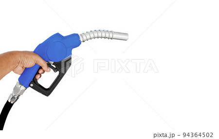 Oil dispenser handle, green color that separates from the background white background. Fuel system distributor, energy technology 94364502