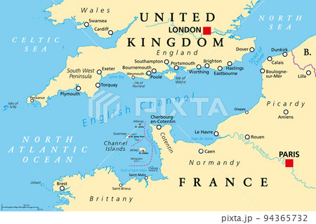 English Channel political map. Also British Channel. Arm of Atlantic Ocean separates Southern England from northern France and link to North Sea by Strait of Dover. Busiest shipping area in the world. English Channel political map. Also British Channel. Arm of Atlantic Ocean separates Southern England from northern France and link to North Sea by Strait of Dover. Busiest shipping area in the world. 94365732