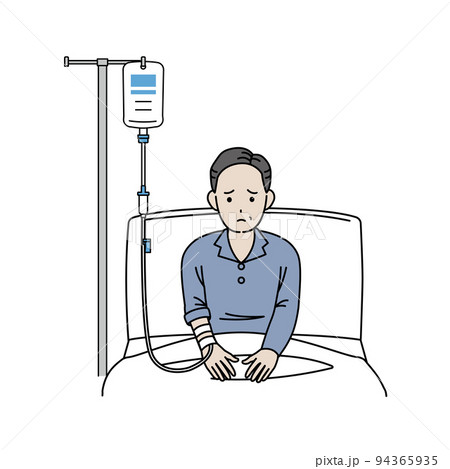 入院する中年の男性　病院　患者　病気　イラスト 94365935