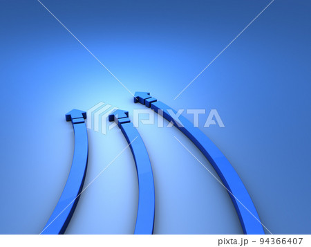 次第に左に曲がっている三本の矢印。左傾化や左翼的信条への変更を表す抽象的なコンセプト。 94366407