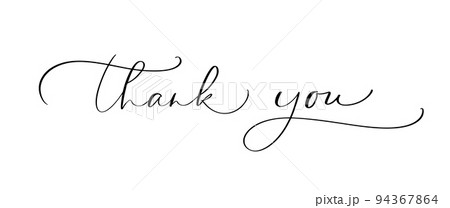 Hand drawn vintage vector text Thank you. Calligraphy lettering illustration for wedding, Thanksgiving Day, greeting card, tag. Isolated on white background 94367864