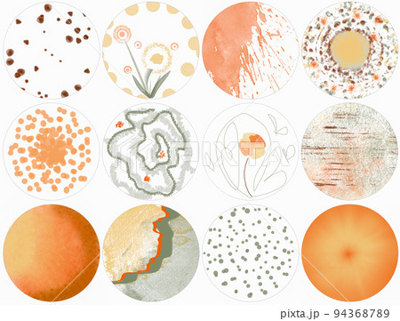 Highlights Covers. Minimalistic set of abstract patterns in a pastel palette. background image in a circle on a white background. 94368789