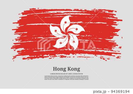 Hong Kong flag with brush stroke effect and information text poster, vector 94369194