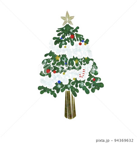貼り絵のような手描きのクリスマスツリーのイラスト素材 [94369632