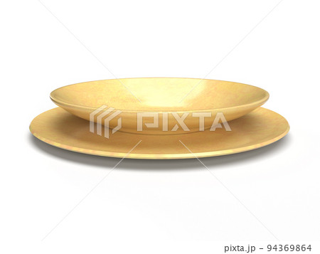 陶器製の2枚の丸皿のフォトリアル3Dイラストレーション 94369864
