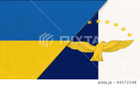 Flag of Ukraine and Azores - 3D illustration. Two Flag Together 94372598