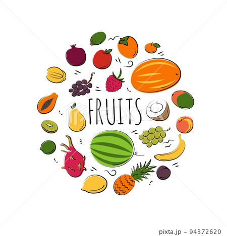 Fruits set. Vector flat illustration. Vegetarian concept 94372620