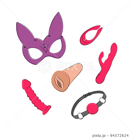 Erotic set. Sex shop stuff. Toys for adults. Vector illustration 94372624
